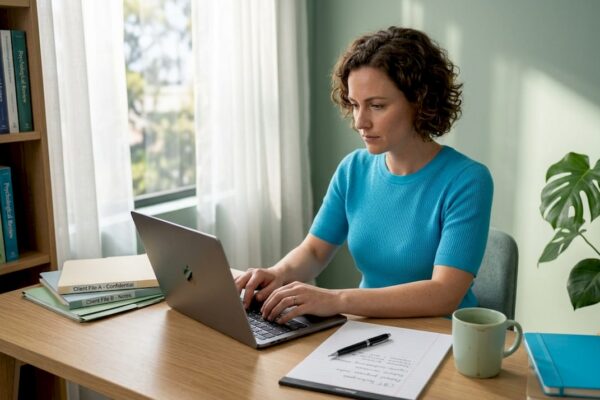 Psychologist working on personal branding in office