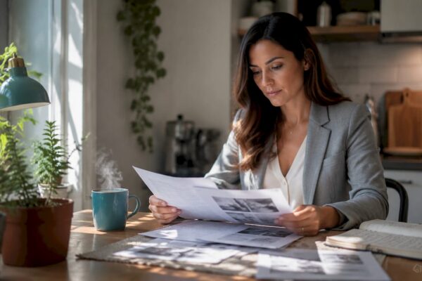 Attorney reviewing legal PR materials at desk
