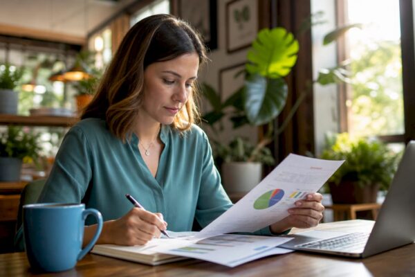 PR strategist reviewing advocacy campaign plan