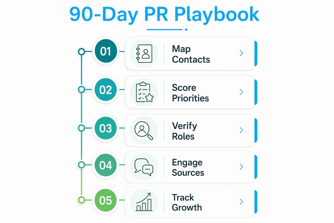 Infographic outlining 90-day PR referral playbook steps