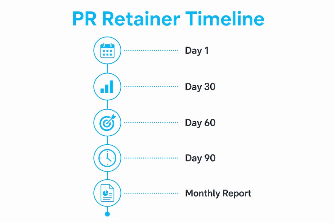 Infographic showing PR retainer timeline and deliverables