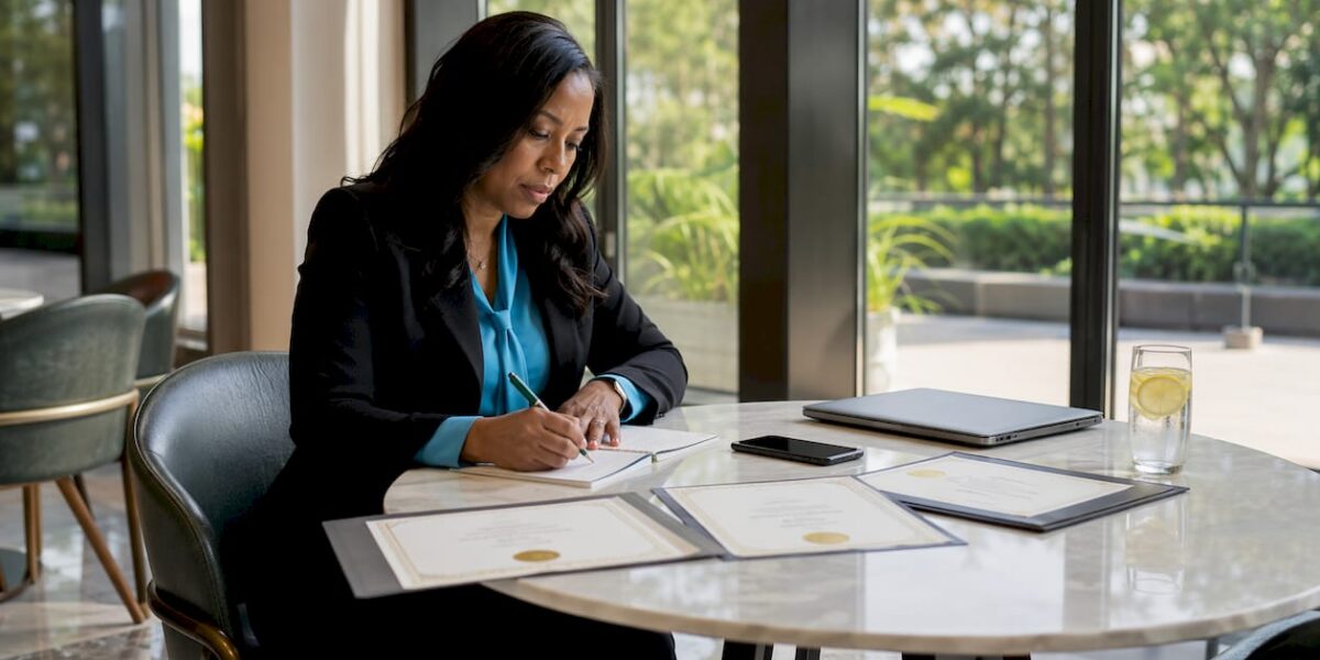 Legal consultant reviewing law firm awards