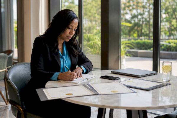 Legal consultant reviewing law firm awards