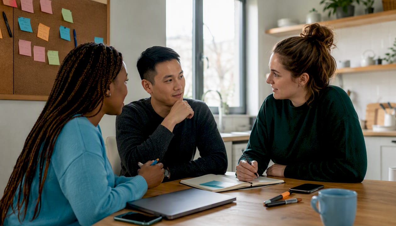 Marketing team collaborating in coworking space