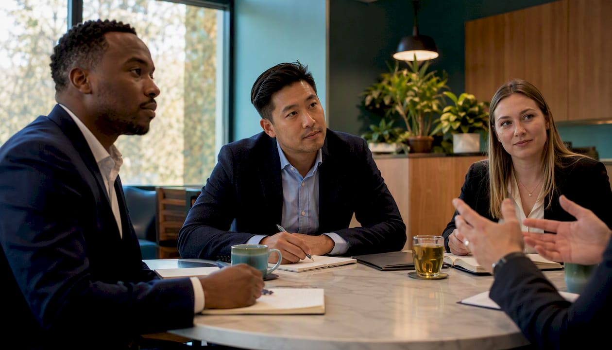 Defense attorneys in media training session
