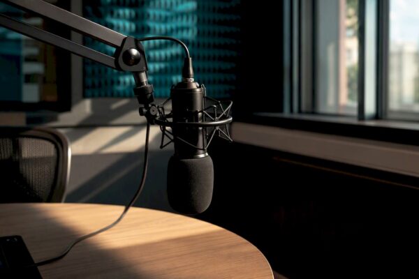 Radio microphone in professional broadcast studio