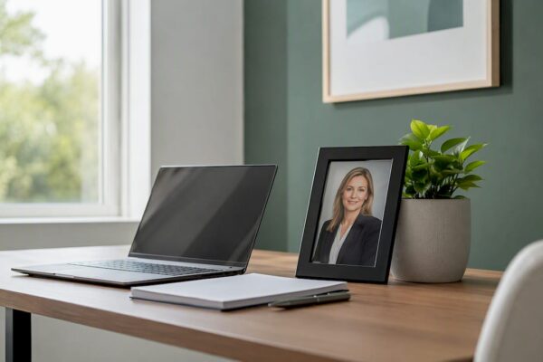 Attorney press bio materials on desk
