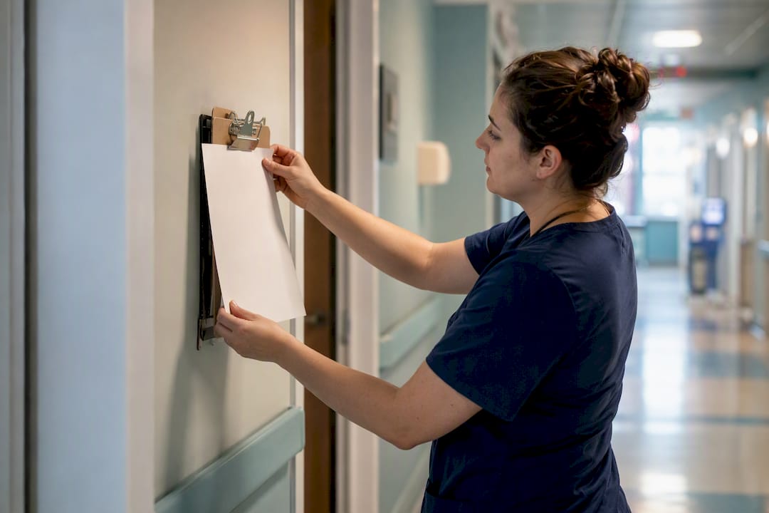 Hospital corridor showing patient transition detail