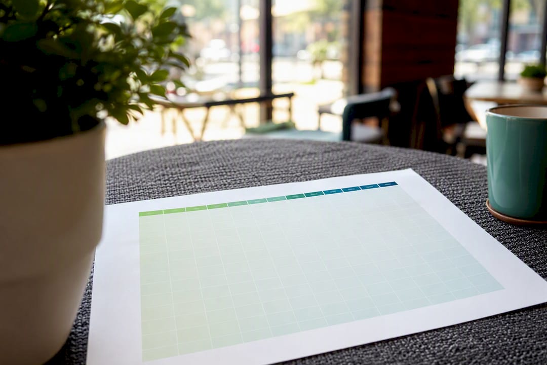 Close-up of expert one sheet grid layout and colors