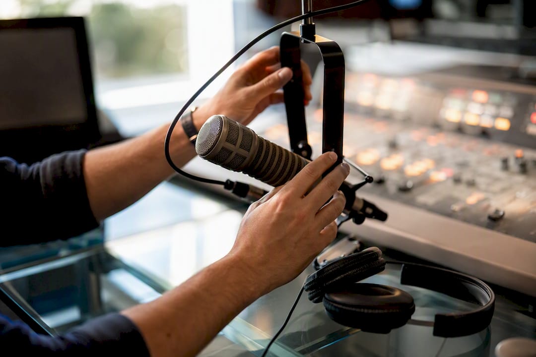 Broadcast microphone setup on desk