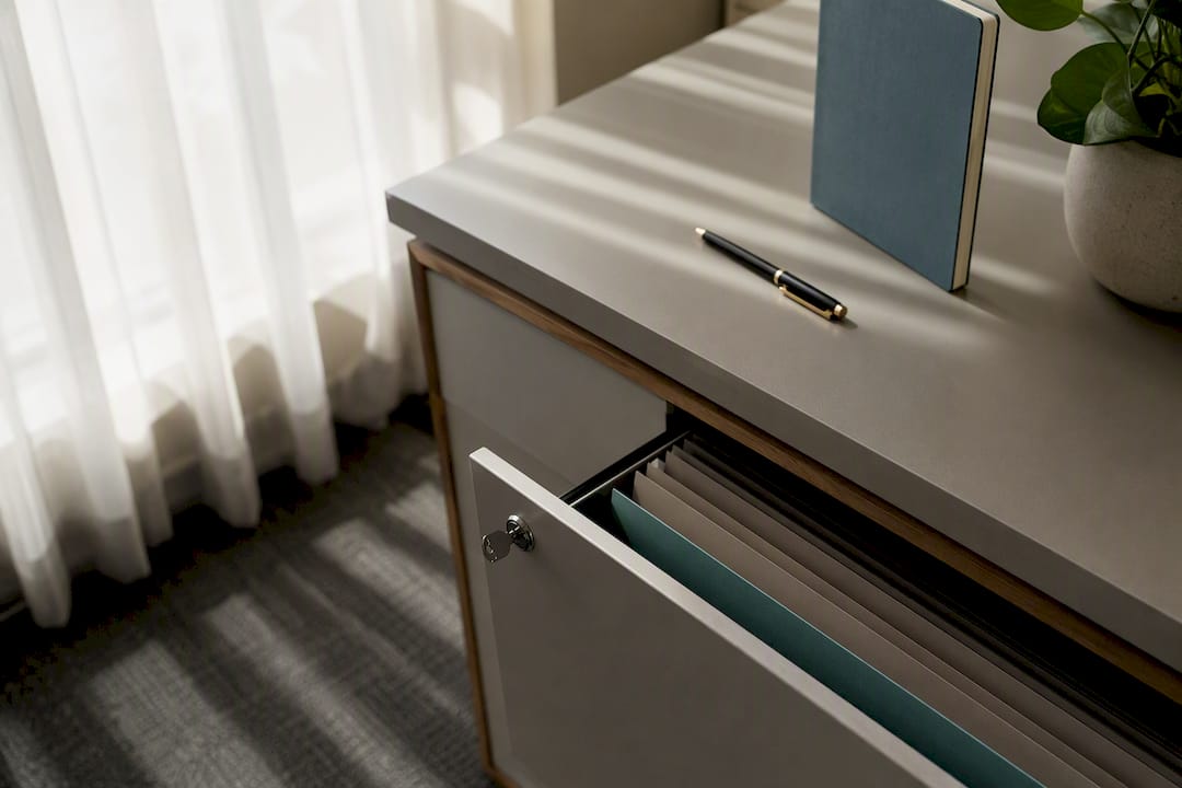 Locked file cabinet symbolizing client confidentiality
