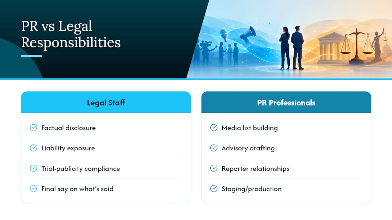 Legal and PR responsibilities comparison
