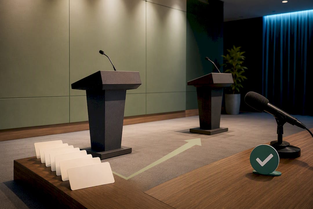 Illustration of press speaker rehearsal process