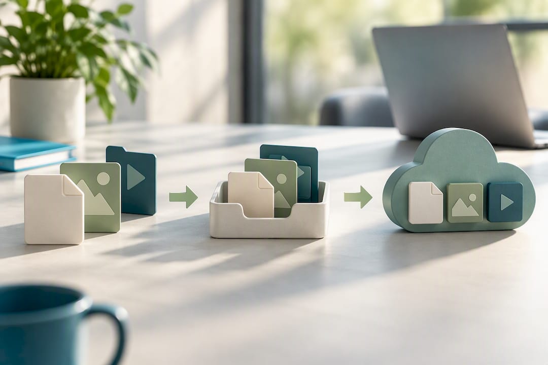 Media kit files moving through hosting workflow